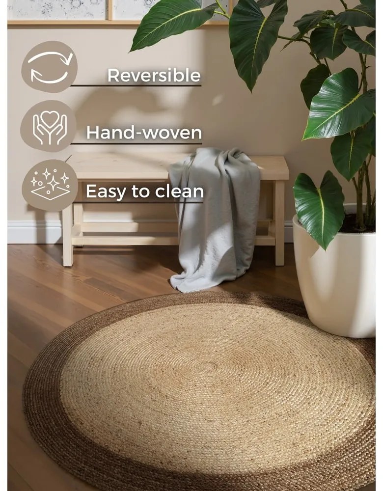 Covor grej reversibil, țesut manual rotund din iută ø 240 cm Jutta Greige – Hanse Home