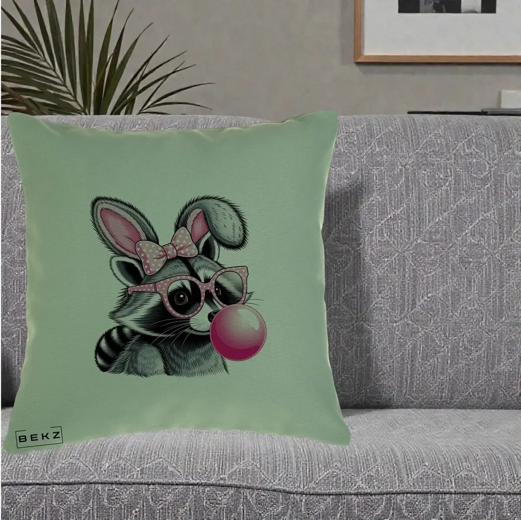Perna Decorativa Raton cu Urechi de Iepure si Guma de Mestecat, 40x40 cm, Verde, Husa Detasabila, Perna Inclusa, BEKZ®