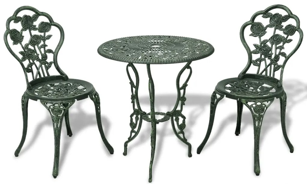 vidaXL Set mobilier de bistro, 3 piese, verde, aluminiu turnat
