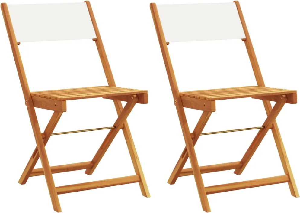 vidaXL Scaune de bistro 2 buc., textil alb crem și lemn masiv acacia