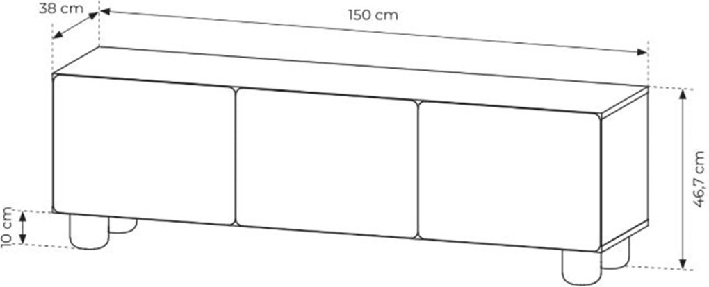 Comodă TV Arlo 150 cm cu trei uși - stejar Vicenza