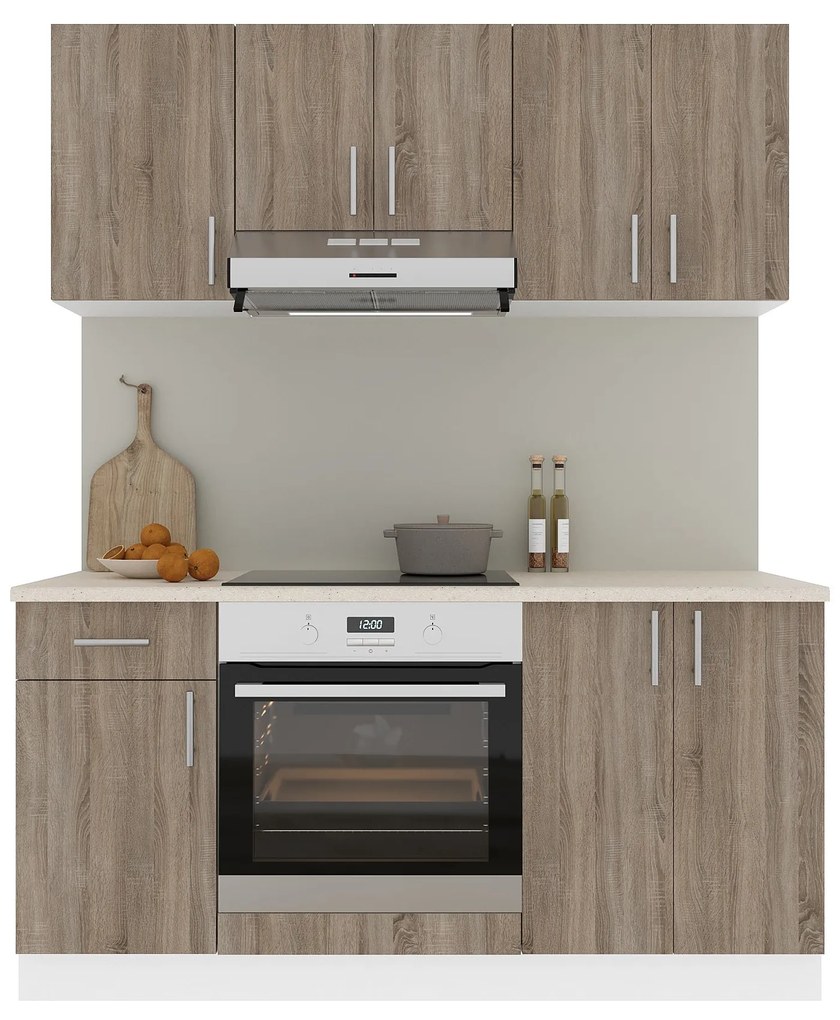 Set Bucatarie Karo V6, Stejar Sonoma Inchis/Alb, Blat Thermo 28 mm, L 160 cm