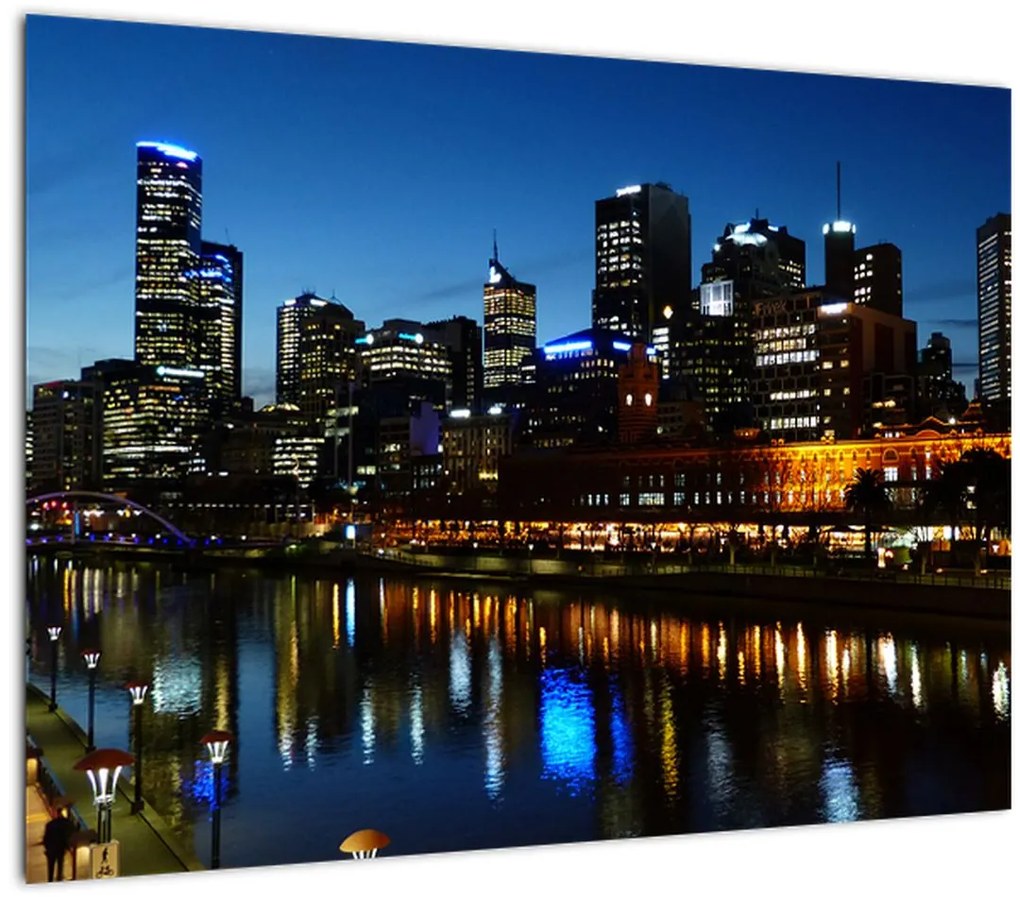 Tablou pe sticlă cu noaptea în Melbourne (70x50 cm)