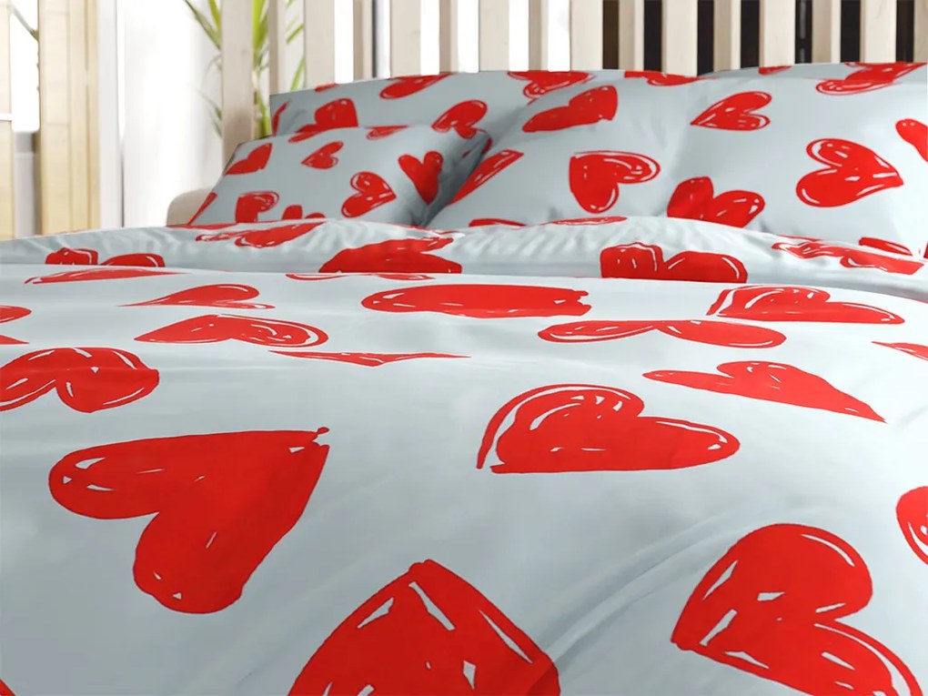 Lenjerie de pat din bumbac WARM HEART albastru deschis Dimensiune lenjerie de pat: 2 buc 70 x 90 cm | 200 x 220 cm