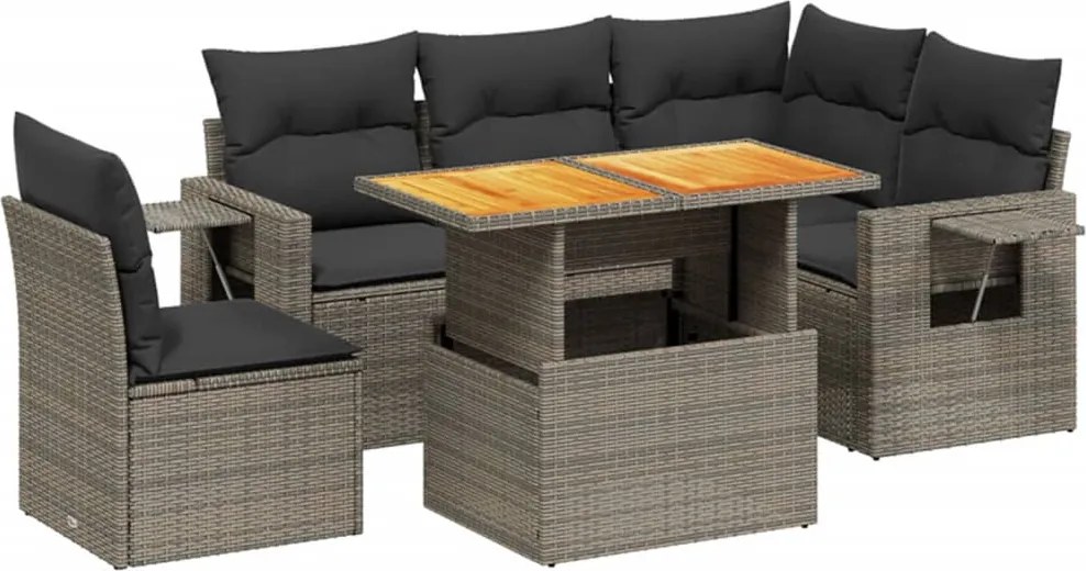 vidaXL Set mobilier grădină cu perne, 6 piese, gri, poliratan