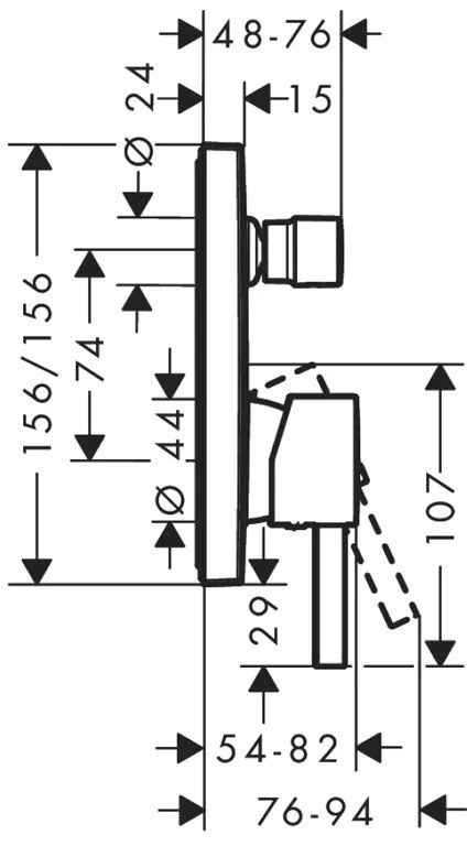 Baterie cada - dus, Hansgrohe, Finoris, incastrata, negru mat