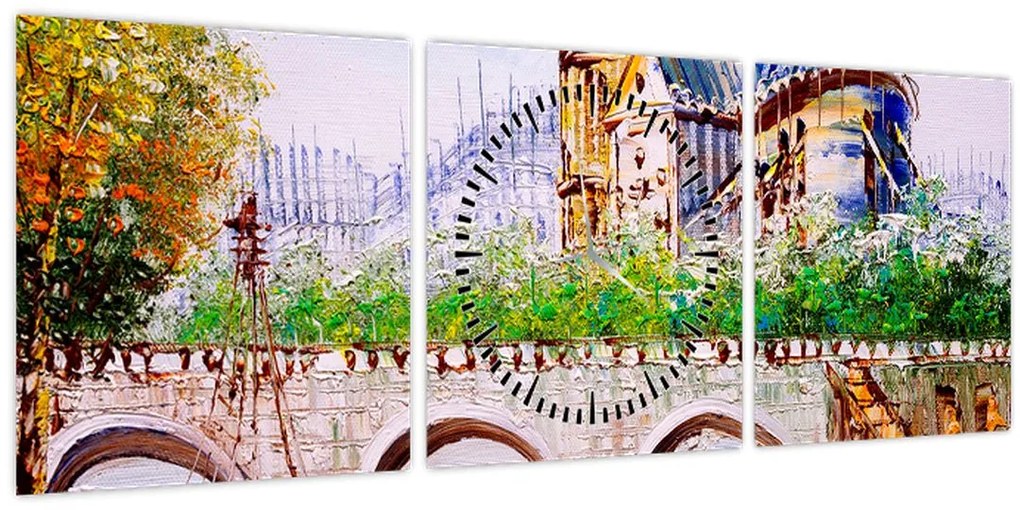 Tablou - Pictură în ulei a orașului (cu ceas) (90x30 cm)