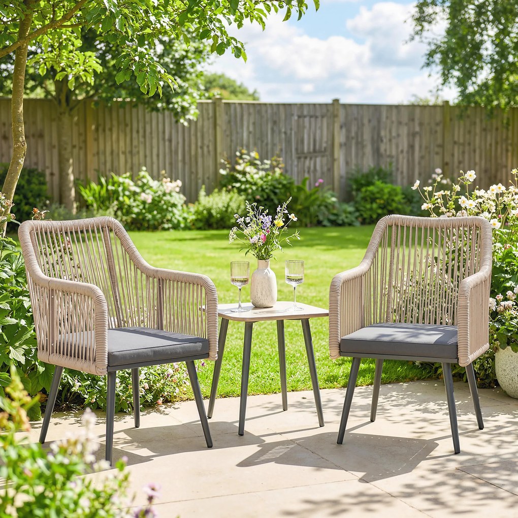 Outsunny Set 2 Scaune de Grădină din Ratan PE cu Perne Moi Lavabile și Brațe, Scaune pentru Dining Exterior din Oțel, pentru Terasă, Balcon, Grădină, Exterior, 54x65x80cm, Gri Închis | Aosom Romania