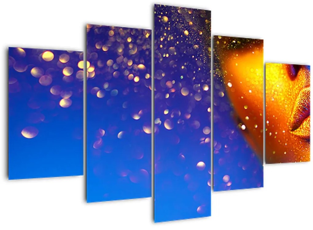 Tablou - Body art, combinație auriu-albastru (150x105 cm)