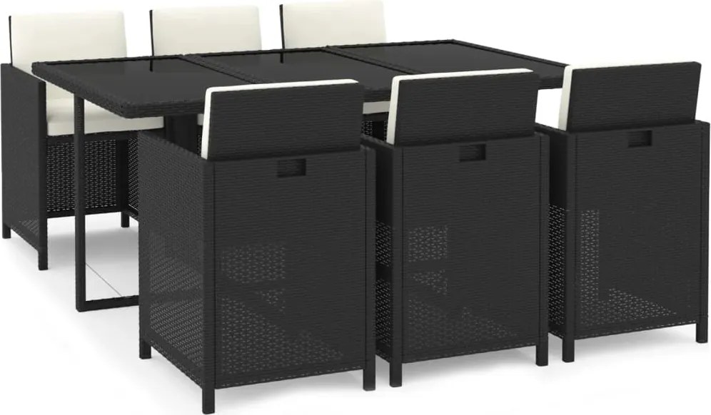 vidaXL Set mobilier de grădină cu perne, 7 piese, negru, poliratan