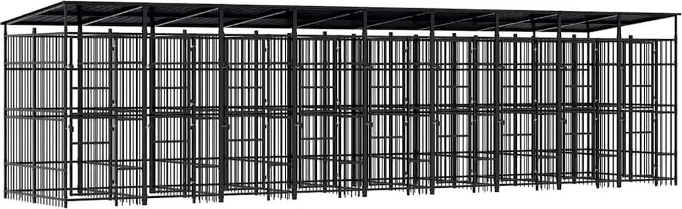 vidaXL Padoc pentru câini de exterior cu acoperiș, 16,59 m², oțel