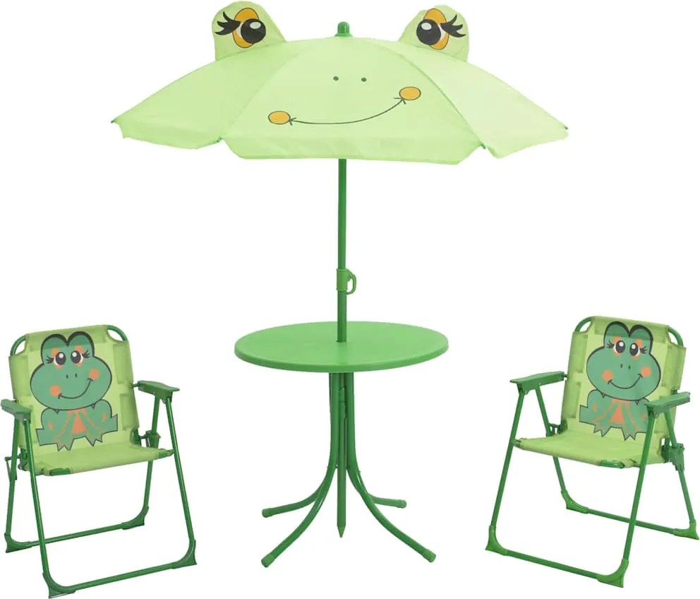 vidaXL Set bistro pentru copii de grădină, cu umbrelă, 3 piese, verde