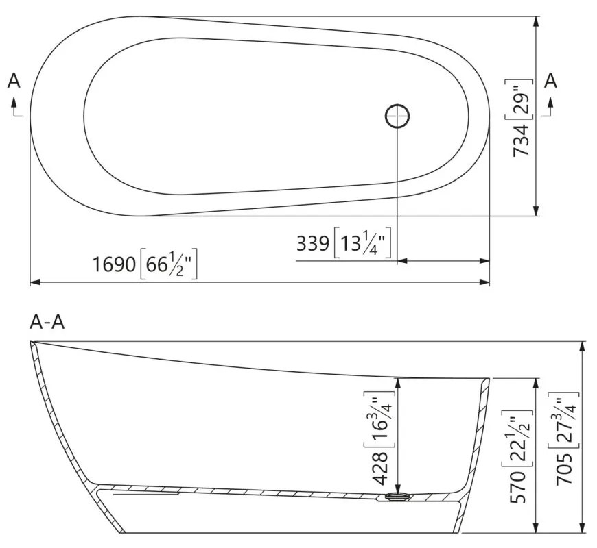 Cada freestanding compozit Marmite Santorini, 170 x 73 cm, ovala, alb lucios 170 x 73 cm