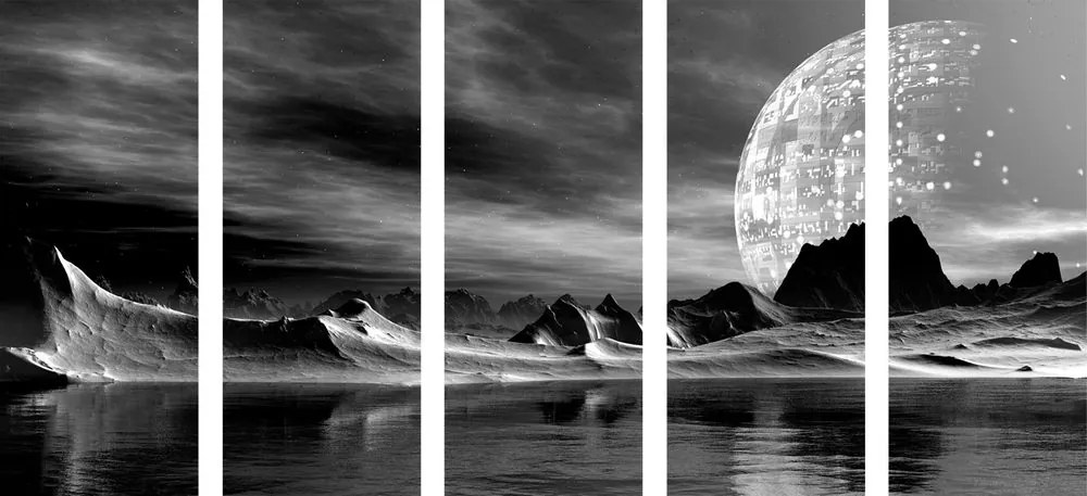 Tablou 5-piese planeta futuristă în design alb-negru