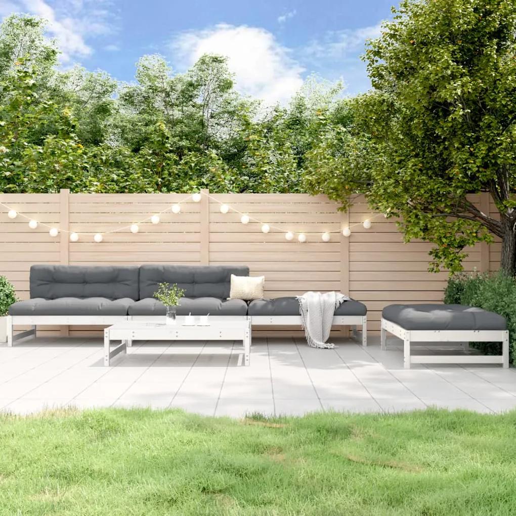 3186600 vidaXL Set mobilier relaxare de grădină 5 piese alb lemn masiv de pin