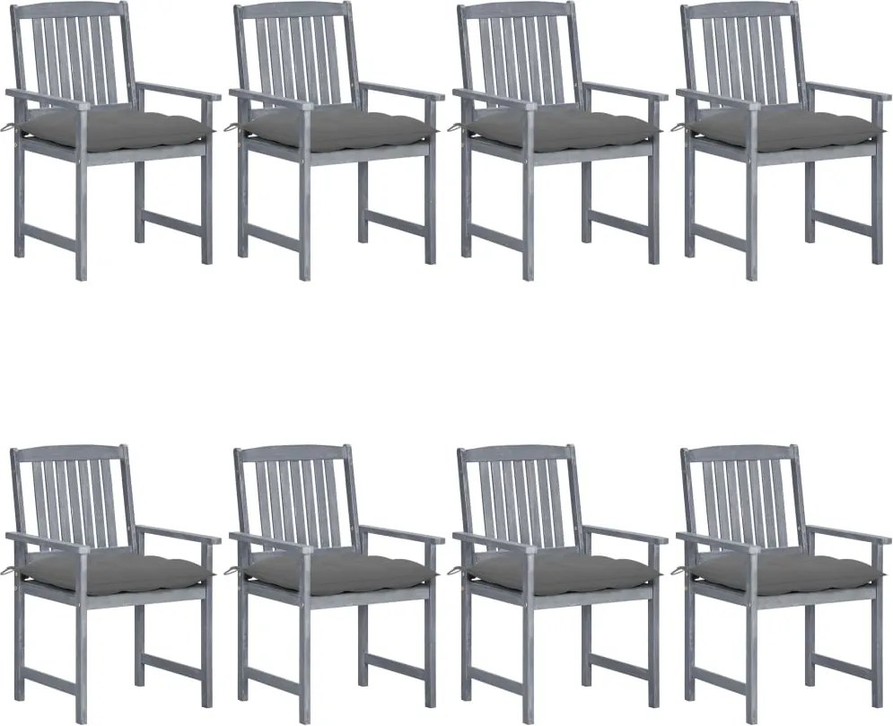 vidaXL Scaune grădină cu perne, 8 buc., gri, lemn masiv de acacia