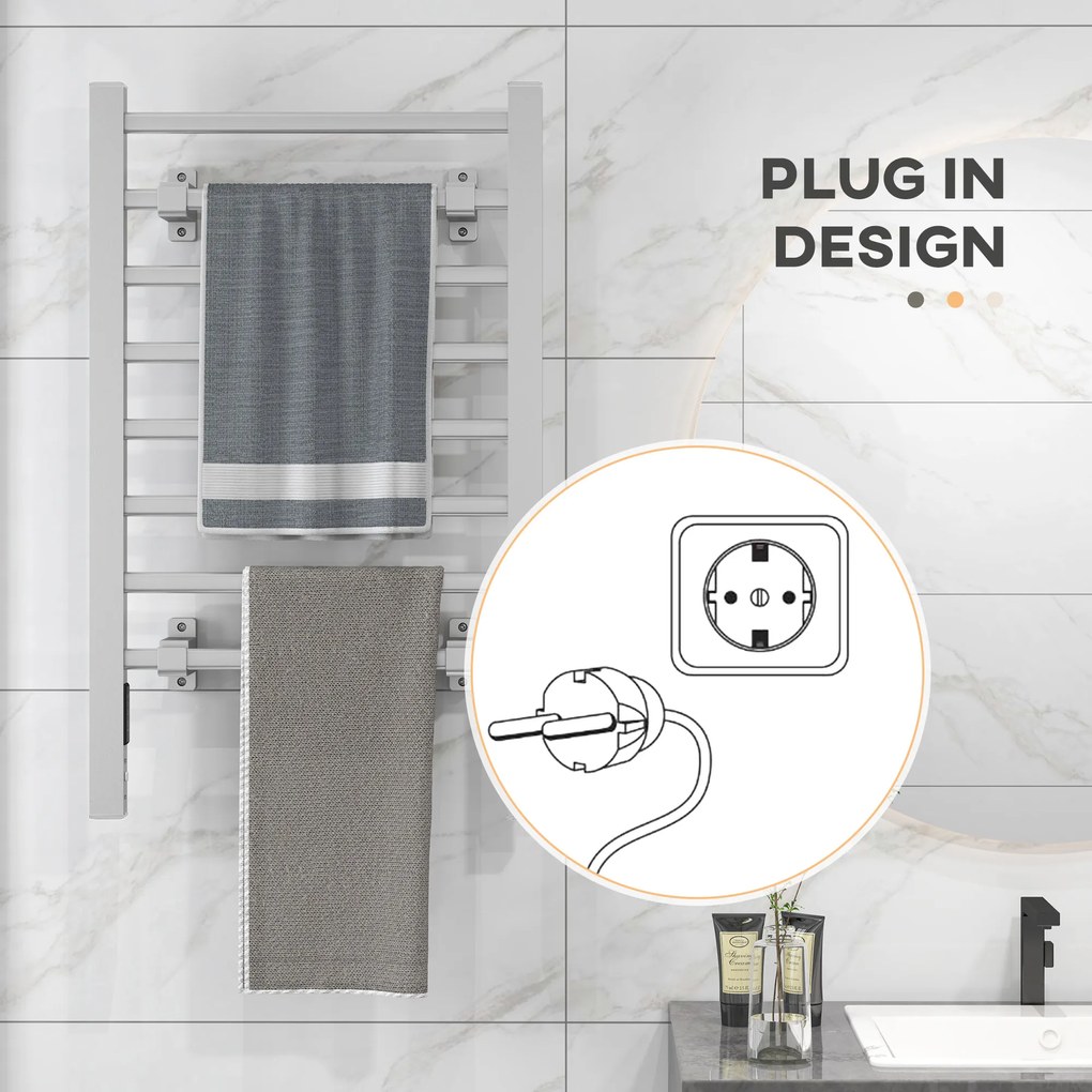 HOMCOM Uscător Electric de Prosoape pentru Perete sau Podea cu Timer și 8 Bare 53x35x90 cm Negru | Aosom Romania