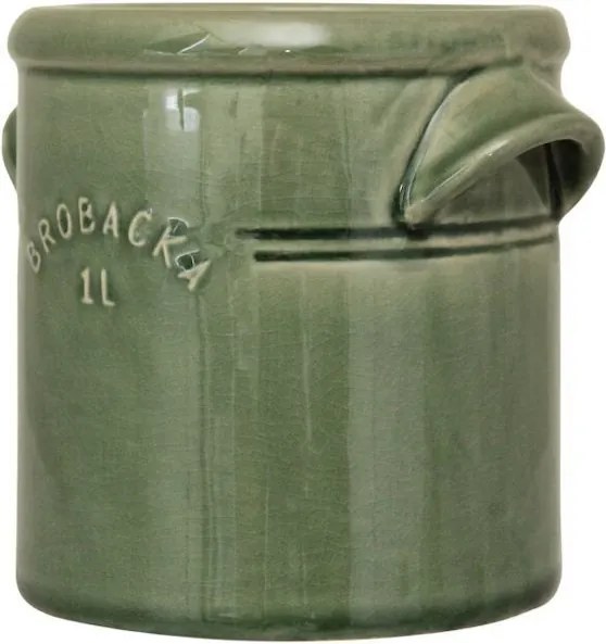 Ghiveci din ceramică glazurată manual 1L verde închis, „Brobacka"