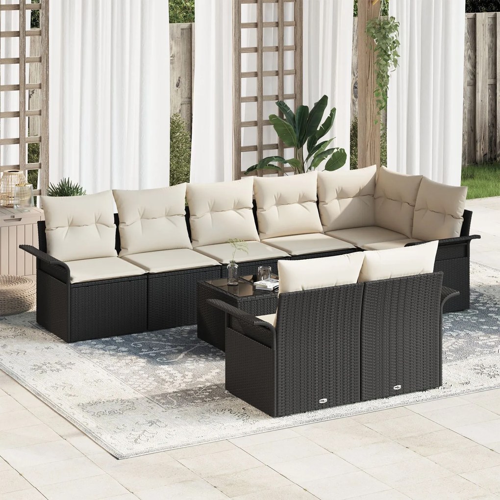 vidaXL Set de canapele pentru grădină cu pernă 9 pcs Negru Rattan poli
