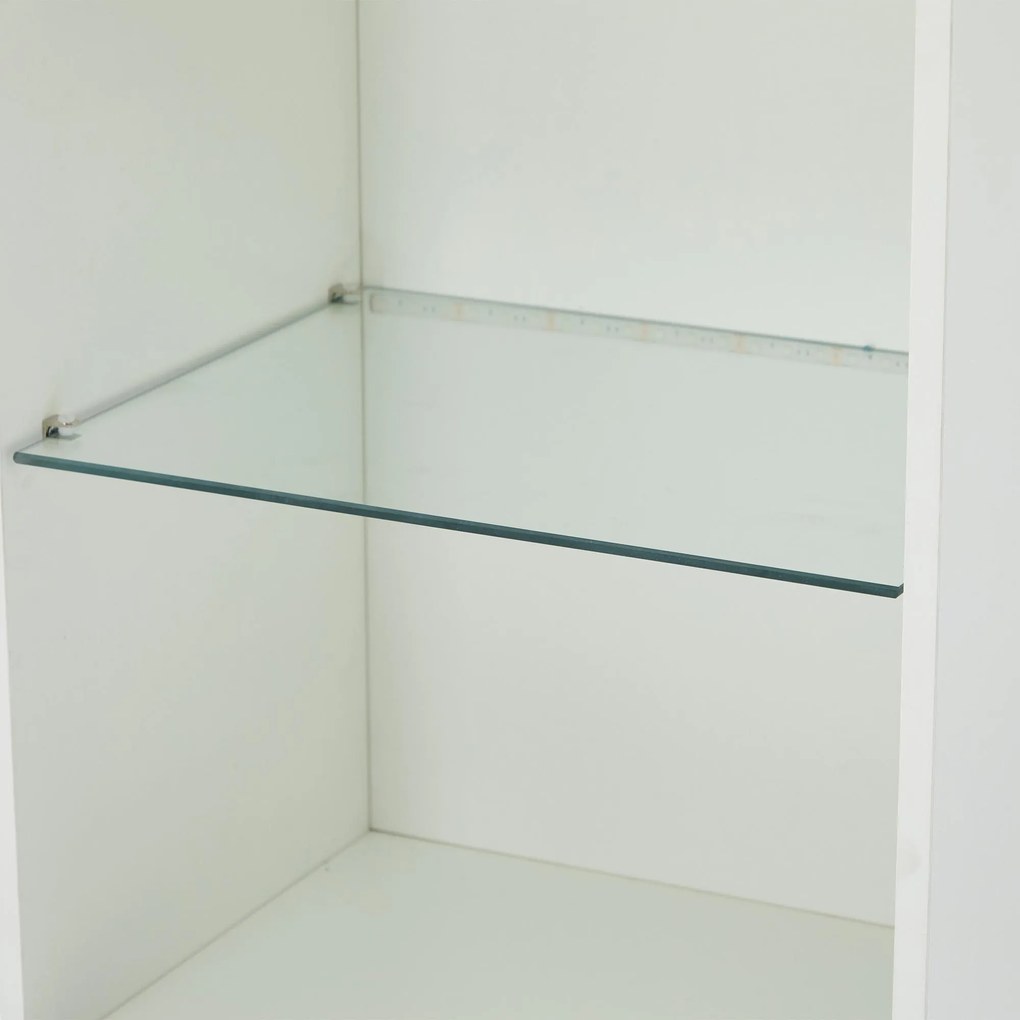 Vitrină lucioasă cu iluminare LED, 1 raft de sticlă, 45x35x160 cm, Alb