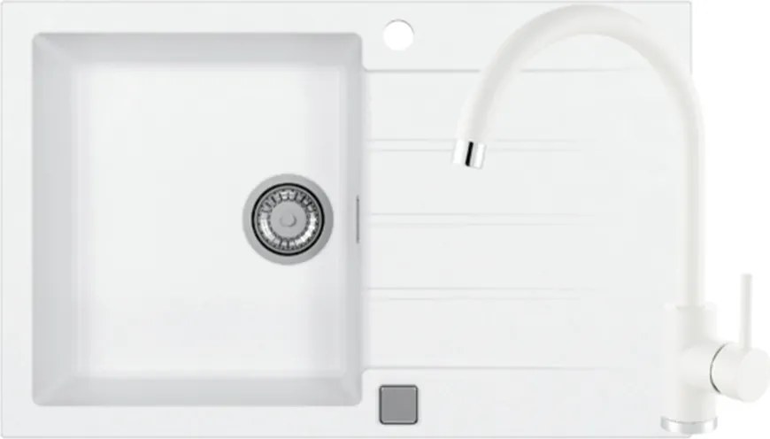 Set chiuveta bucatarie Alveus Cadit 20 alb 79x50 cm si baterie Kati monocomanda