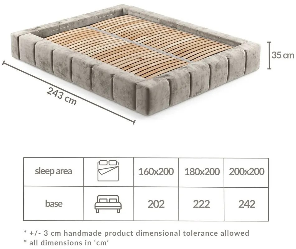 Pat matrimonial gri deschis tapițat cu spațiu de depozitare cu somieră 160x200 cm Aruba L – Maison de Rêve