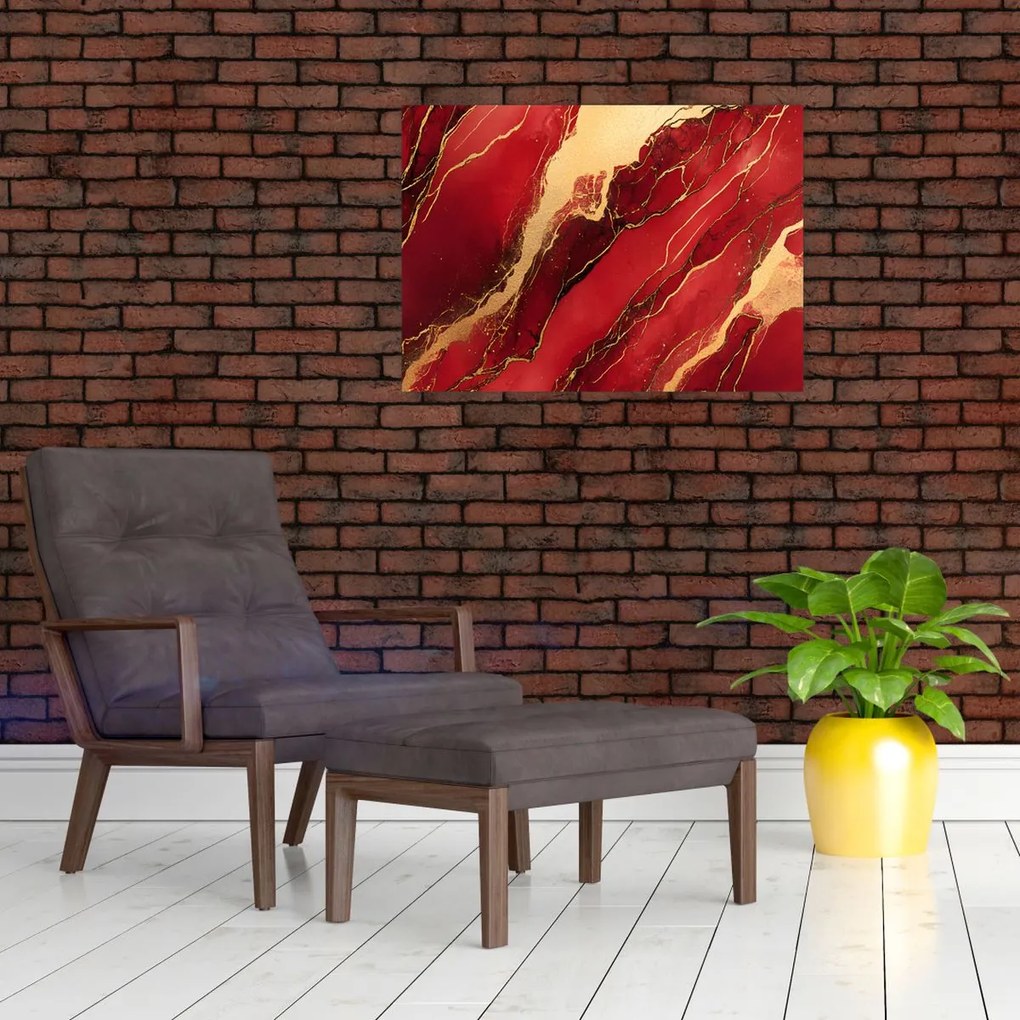 Tablou pe sticlă - Marmură roșu-auriu (70x50 cm)
