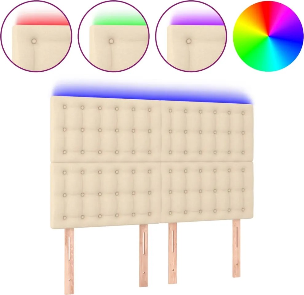 vidaXL Tăblie de pat cu LED, crem, 144x5x118/128 cm, textil
