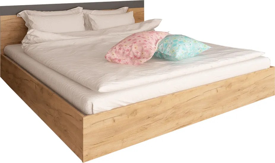 Pat dublu, 160x200, stejar artisan/grafit, GABRIELA