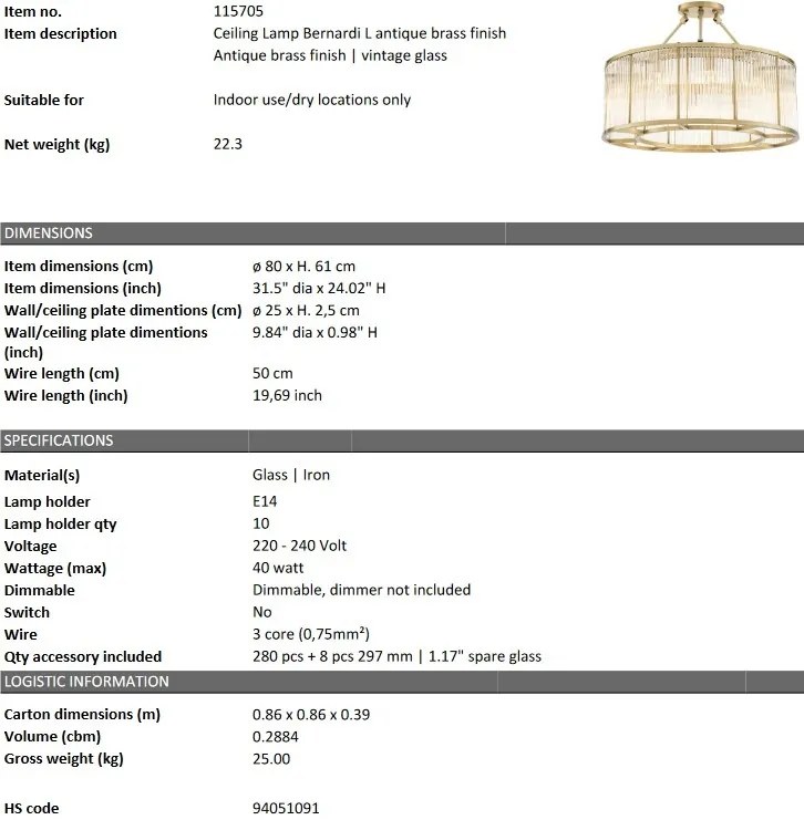 Candelabru design LUX Bernardi L, alama antica 115705 HZ