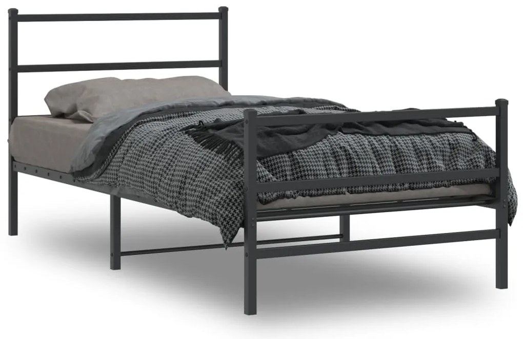 vidaXL Cadru pat metalic cu tăblii de cap/picioare  negru, 100x190 cm