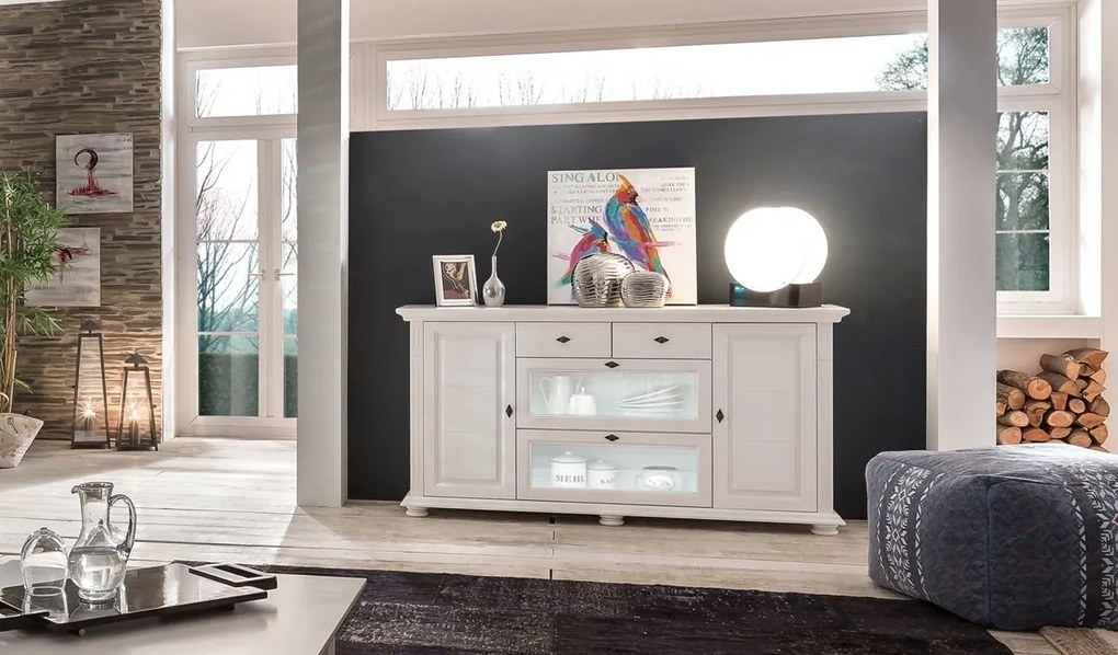 Bufet lemn masiv alb Ariana, 175 × 41 × 91 cm