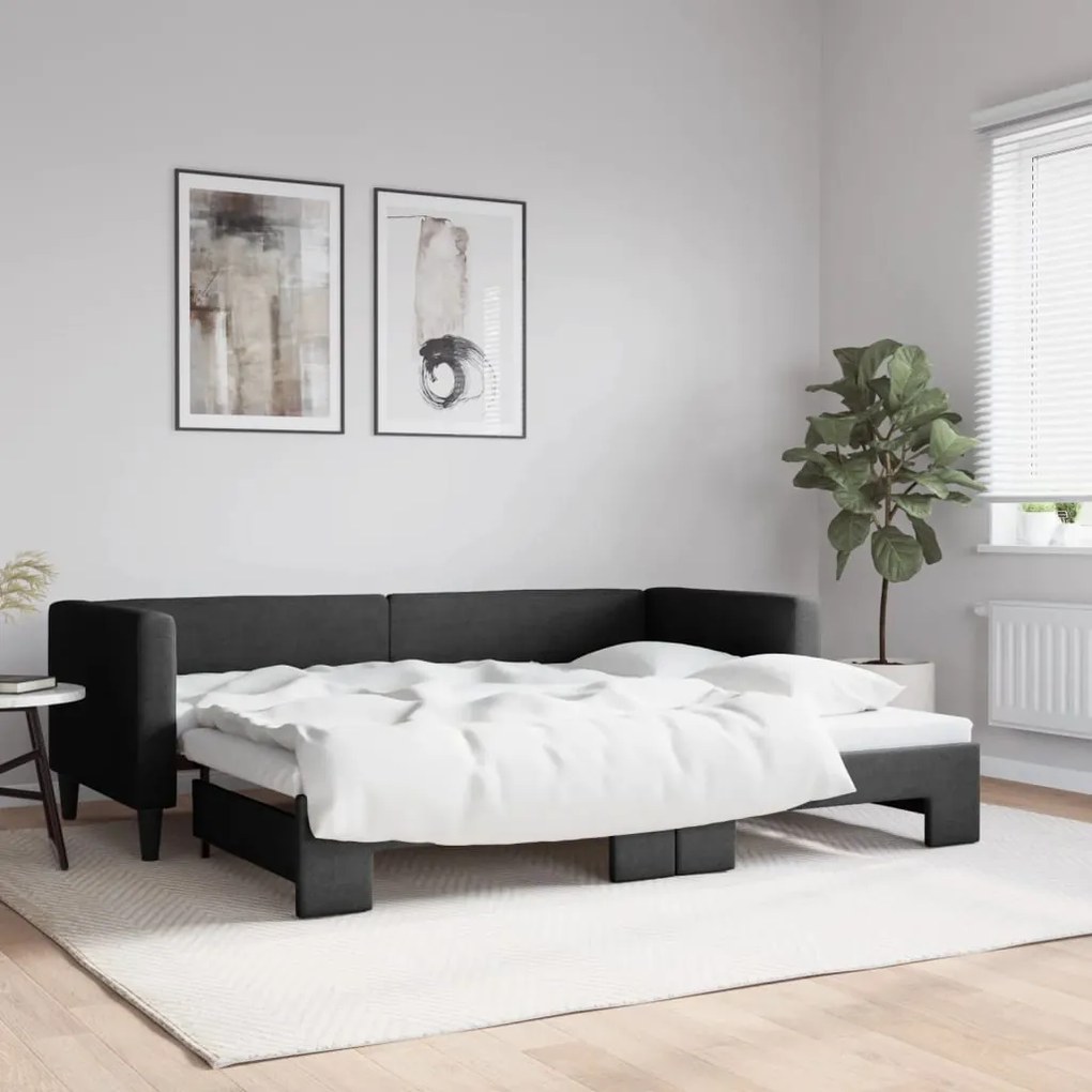 3196575 vidaXL Pat de zi cu extensie, negru, 80x200 cm, textil