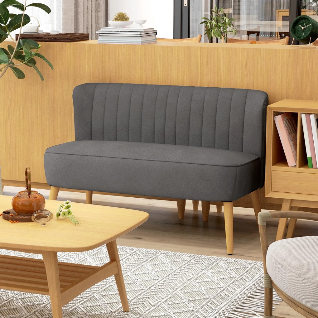 HOMCOM Canapea retro 2 locuri, picioare din lemn, 117 cm x 56,5 cm x 77 cm, gri închis | Aosom Romania