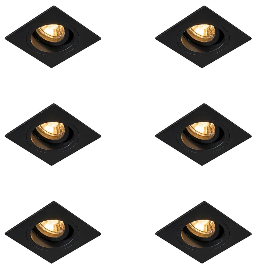 Set de 6 spoturi încastrate moderne negre 9,3 cm rotative și înclinabile - Chuck