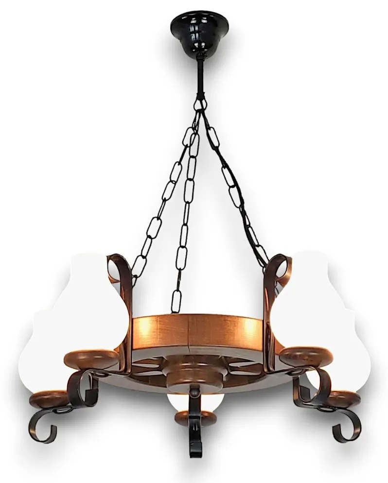 Candelabru rustic fabricat manual din lemn diam.30cm, 5 brate Roata WOOD-RO-SP5D30