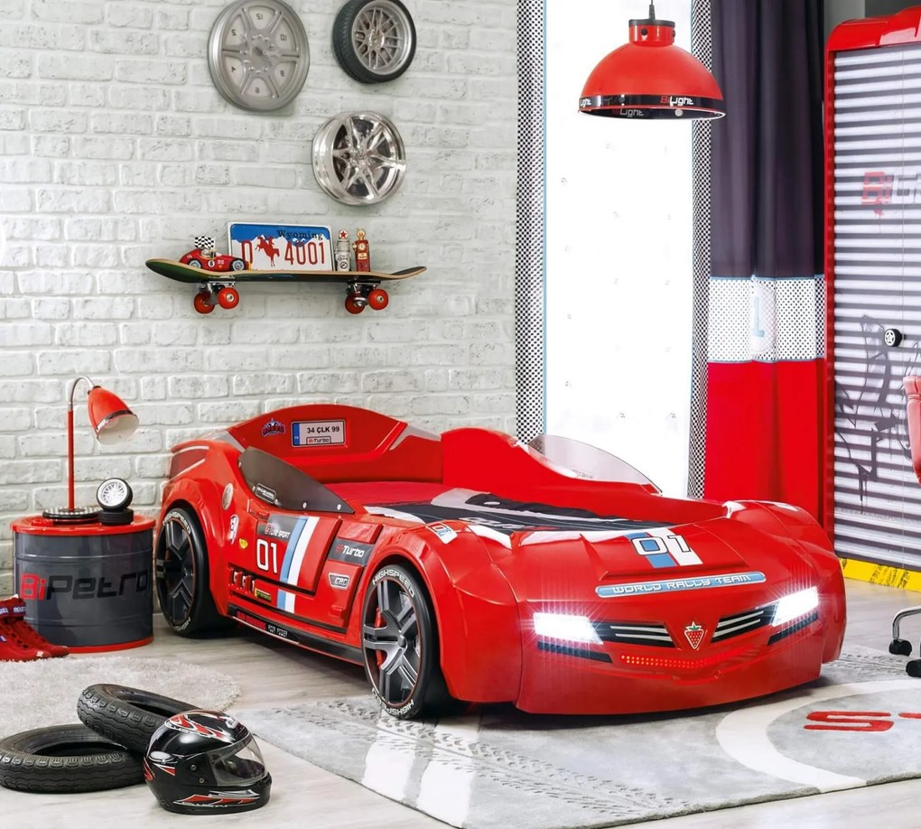 Pat masina Formula 1 Biturbo Red pentru copii, Faruri LED si Design Premium