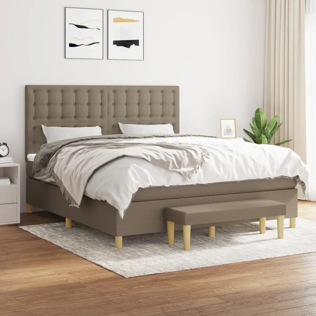 vidaXL Pat box spring cu saltea, gri taupe, 160x200 cm material textil