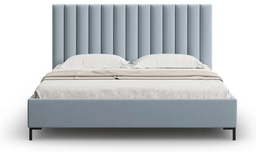 Pat matrimonial albastru deschis tapițat cu spațiu de depozitare și somieră 180x200 cm Casey – Mazzini Beds