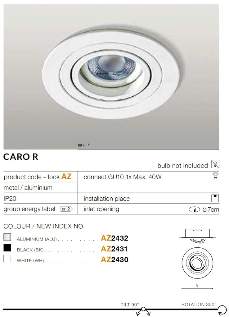 Spot incastrat tavan/plafon CARO R aluminiu