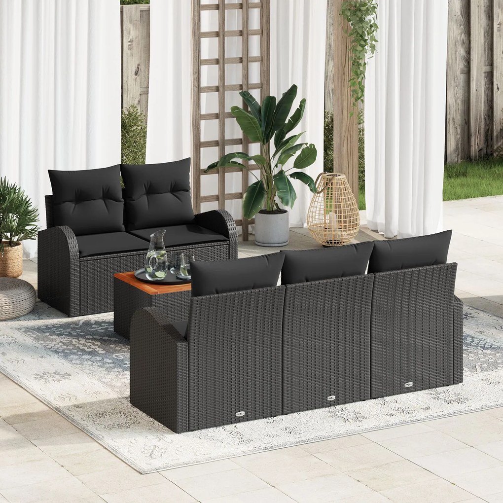 vidaXL Set canapea grădină 6 pcs Negru mare Rattan poli, lemn