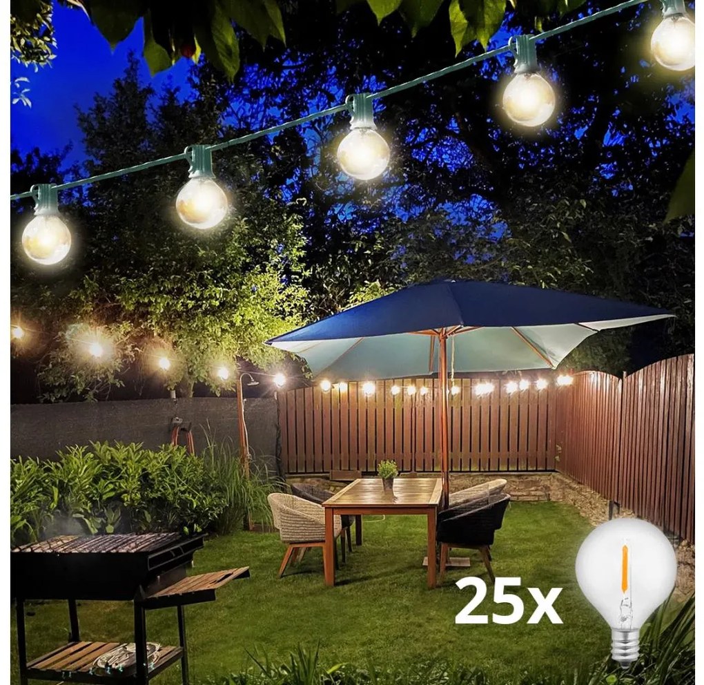 Lanț LED decorativ de exterior Brilagi GARLAND 25xE12 20m verde IP44 alb cald