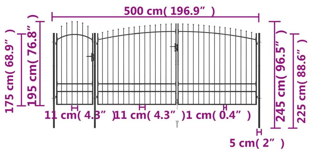 Poarta gard pentru gradina cu varf sulita, negru 5 x 2,45 m 5 x 2.45 m