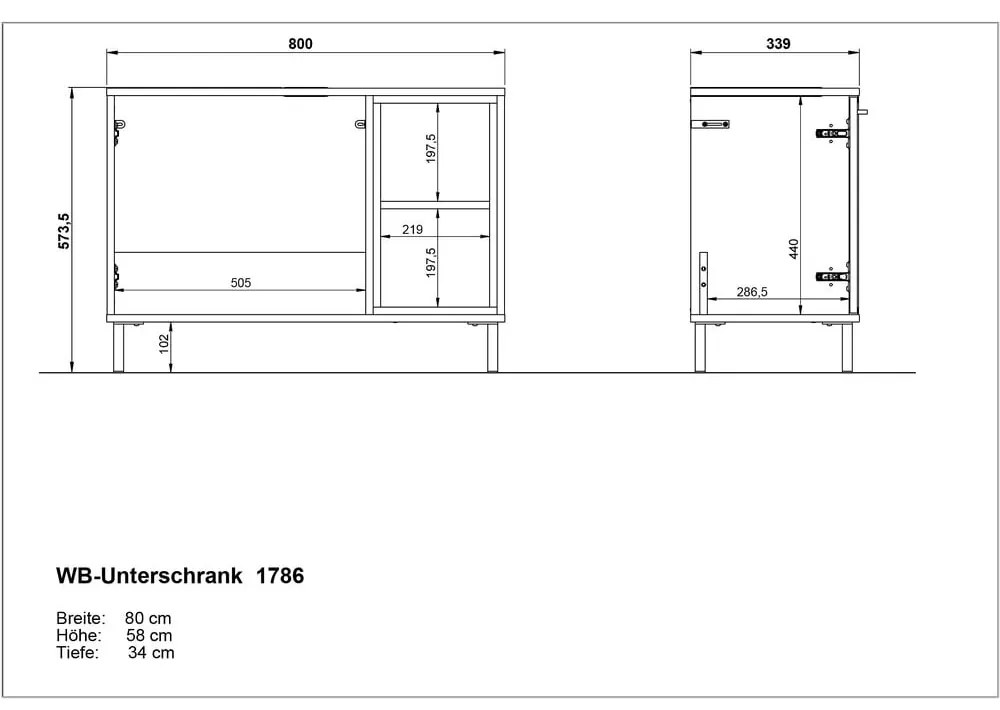 Dulap scund alb sub chiuvetă în stejar 80x57 cm Loria - Germania