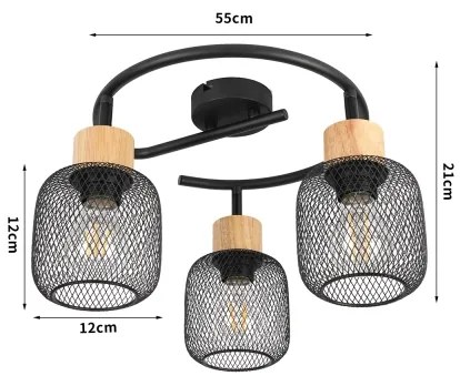 Brilagi - Spot BASKLITE 3xE27/15W/230V lemn de cauciuc/negru