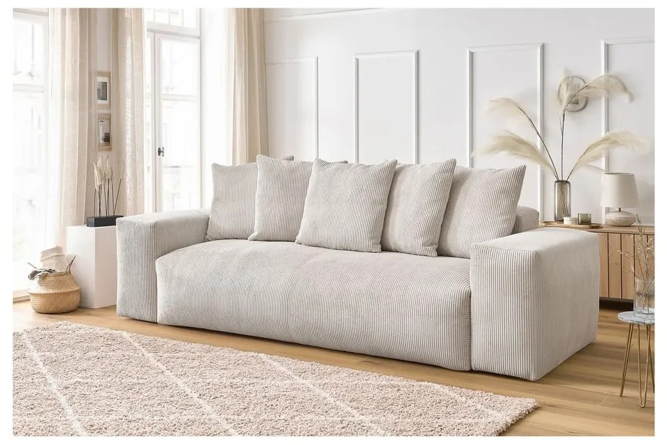 Canapea crem cu tapițerie din catifea reiată 280 cm Voltaire – Bobochic Paris