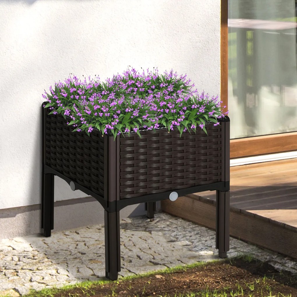 Outsunny Jardinieră înaltă, Jardiniere cu găuri de scurgere, Jardiniere cu aspect de rățușcă din plastic, Maro, 40 x 40 x 44 cm | Aosom Romania