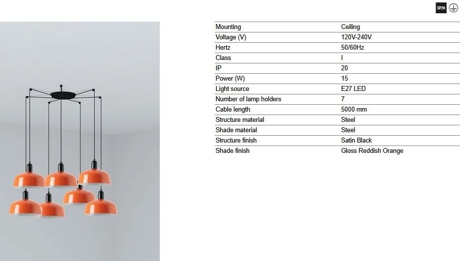 Lustra cu 7 pendule metal TATAWIN M orange