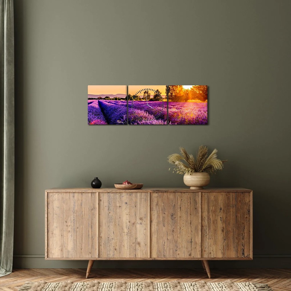 Tablou cu câmp de lavanda (cu ceas) (90x30 cm)