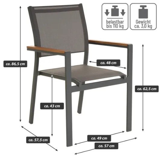 Scaun metalic stivuibil de grădină, antracit